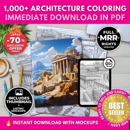 1,000+ Stunning Architecture Coloring Pages | PLR | Instant Download, Printable PDF | Build Your Passive Income Today!