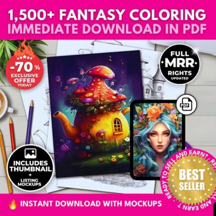 1,500+ Fantasy Coloring Pages, 70+ MRR Digital Products, Instant Download
